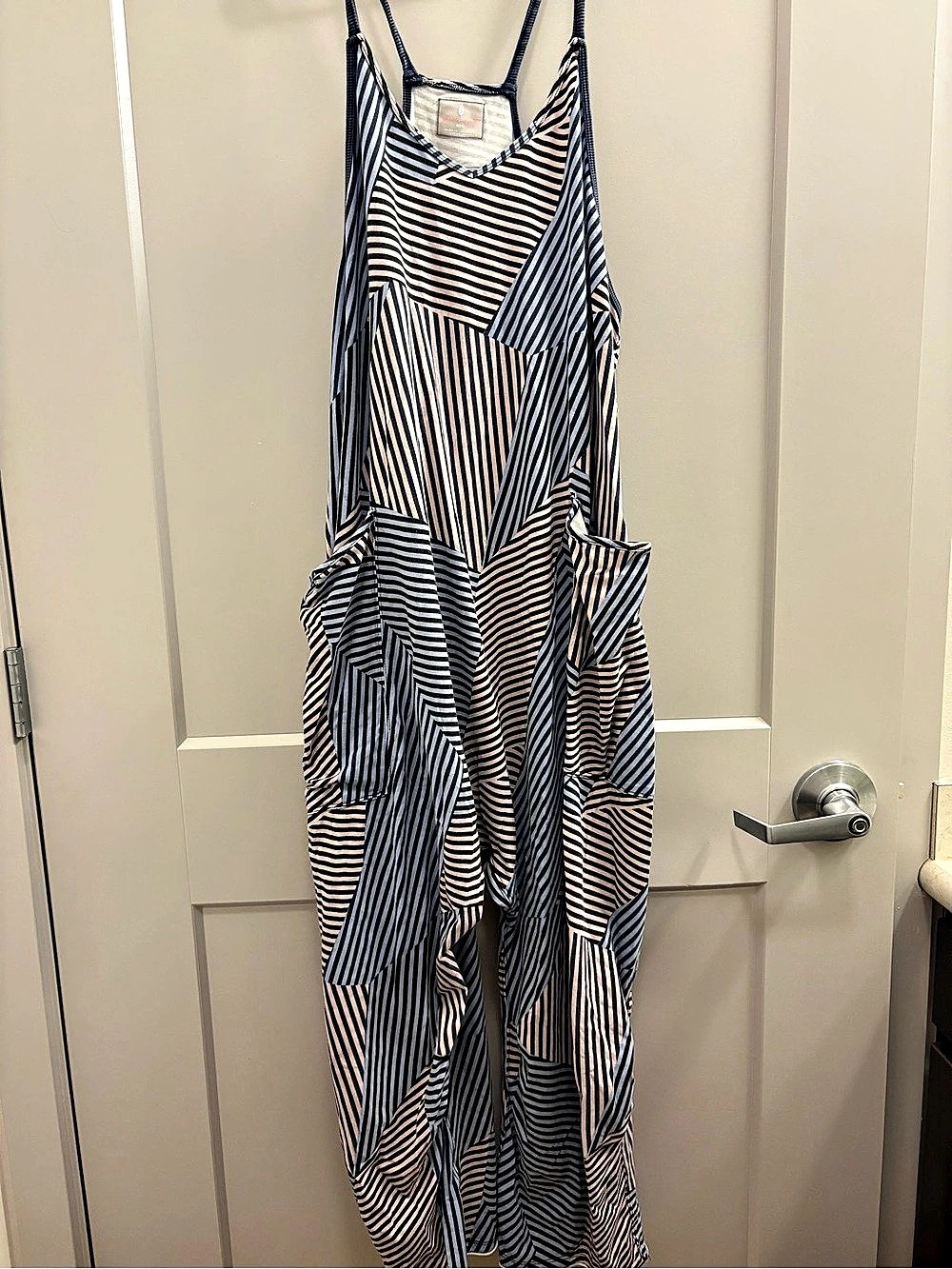 For Movement Geometric Jumpsuit in Blue & White Size Medium